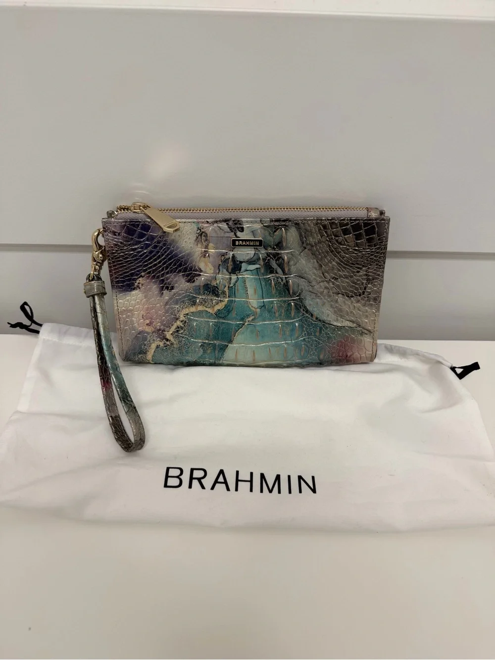 Brahmin‎ Multicolor Teal & Purple Croc-Embossed Leather Wristlet